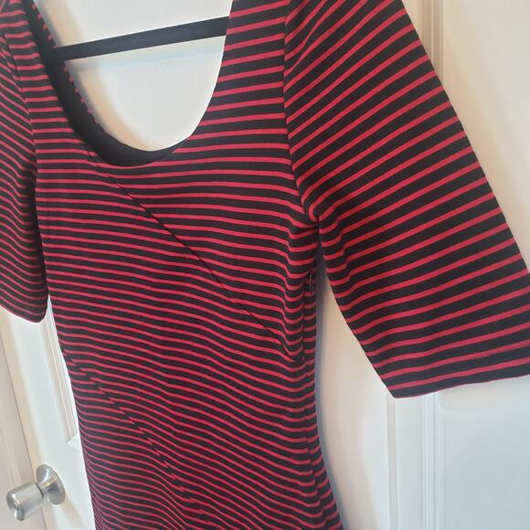 Jack. by BB Dakota Women's Red Black Stripe Bodycon Short Sleeve Dress Small - Picture 5 of 7